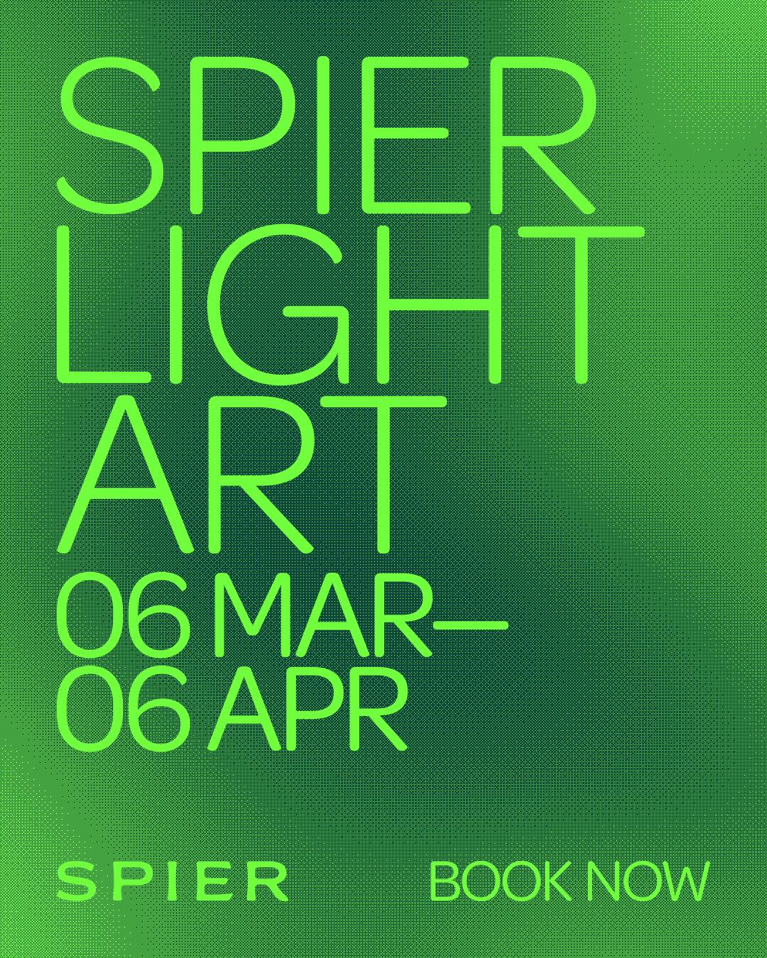 Promotional graphic for Spier Light Art Festival. Bright green text over darker green gradient background. Courtesy of Joe Turpin.
